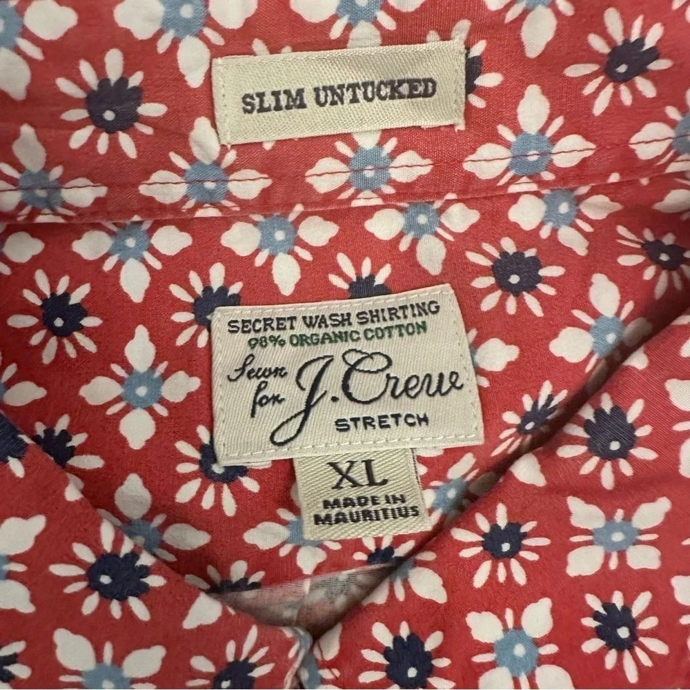 J.CREW Men's Organic Cotton Red Sky-Blue Floral Short-Sleeve Shirt XL (K11)